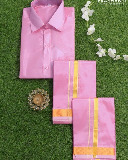Art Silk Dhoti & Shirt combo pink 8 muzham dhoti with angavastram - {{ collection.title }} by Prashanti Sarees