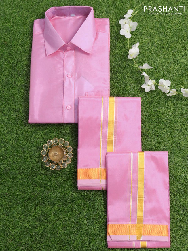 Art Silk Dhoti & Shirt combo pink 8 muzham dhoti with angavastram - {{ collection.title }} by Prashanti Sarees