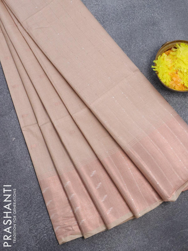 Bamboo silk saree beige with copper zari woven buttas and copper zari woven border - {{ collection.title }} by Prashanti Sarees