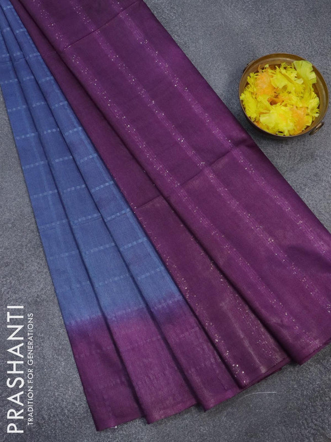 Bamboo silk saree blue and purple with allover thread weaves and sequin work pallu - {{ collection.title }} by Prashanti Sarees