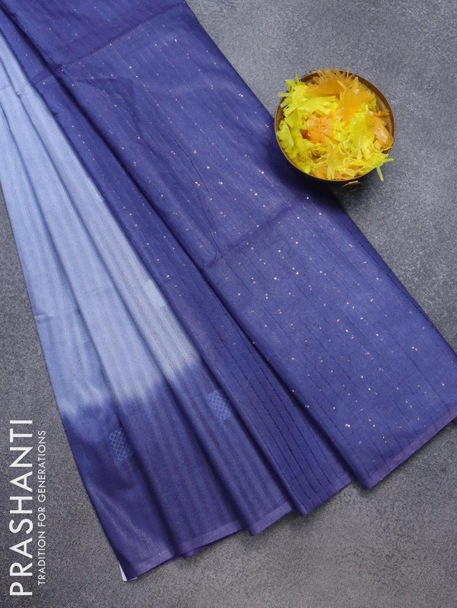 Bamboo silk saree blue shade and blue with allover thread weaves and sequin work pallu - {{ collection.title }} by Prashanti Sarees