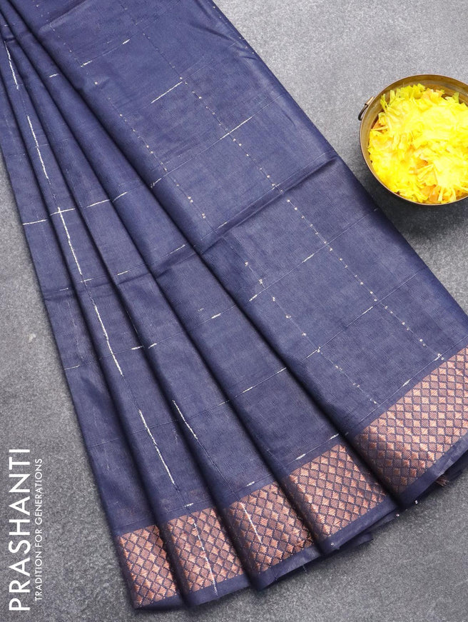 Bamboo silk saree blue with allover thread weaves and sequin work pallu - {{ collection.title }} by Prashanti Sarees