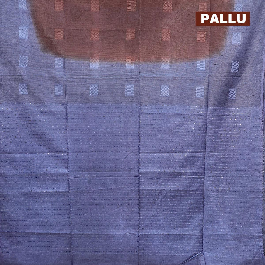 Bamboo silk saree brown and blue with allover thread weaves and sequin work pallu - {{ collection.title }} by Prashanti Sarees