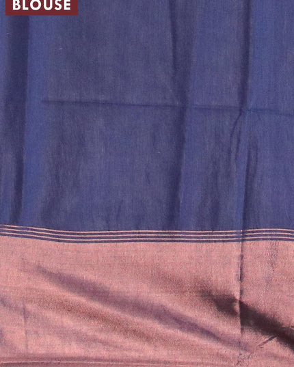 Bamboo silk saree dark blue with copper zari woven buttas and copper zari woven border - {{ collection.title }} by Prashanti Sarees
