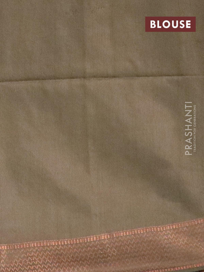 Bamboo silk saree dark olive green with allover zari butta weaves and copper zari woven border - {{ collection.title }} by Prashanti Sarees