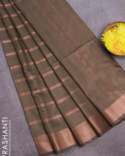 Bamboo silk saree dark sap green with allover copper zari weaves and copper zari woven border - {{ collection.title }} by Prashanti Sarees