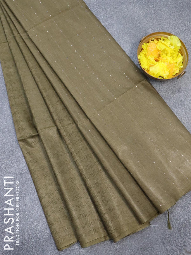 Bamboo silk saree dark sap green with allover thread weaves in borderless style - {{ collection.title }} by Prashanti Sarees