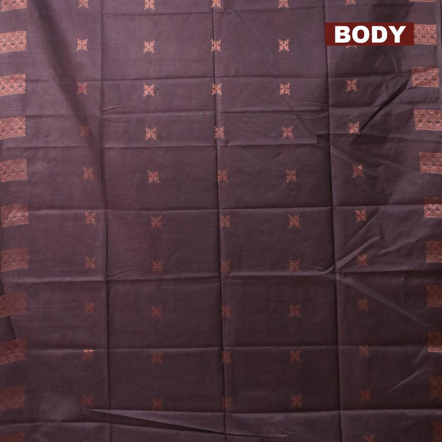 Bamboo silk saree deep coffee brown with copper zari woven buttas in borderless style - {{ collection.title }} by Prashanti Sarees