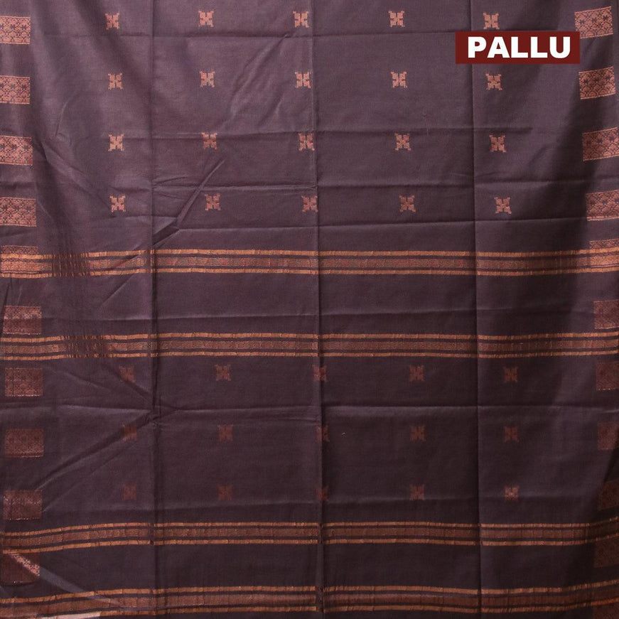 Bamboo silk saree deep coffee brown with copper zari woven buttas in borderless style - {{ collection.title }} by Prashanti Sarees