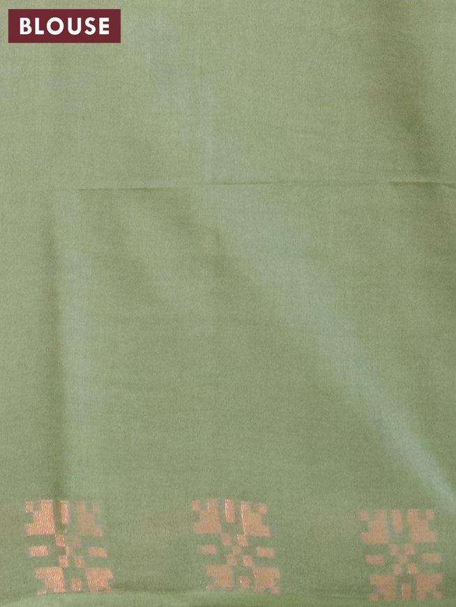 Bamboo silk saree grey and green with copper zari woven buttas in borderless style - {{ collection.title }} by Prashanti Sarees