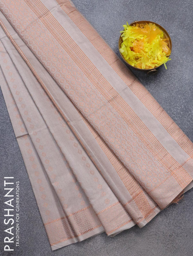 Bamboo silk saree grey shade with allover copper zari woven butta weaves and zari woven border - {{ collection.title }} by Prashanti Sarees