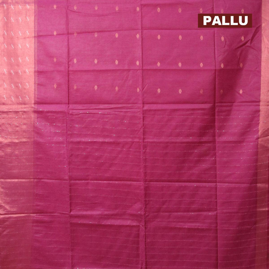 Bamboo silk saree magenta pink with copper zari woven buttas and copper zari woven border - {{ collection.title }} by Prashanti Sarees