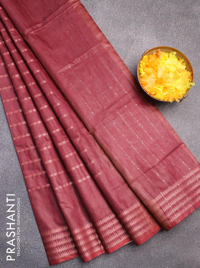Bamboo silk saree maroon with allover copper zari woven butta weaves and copper zari woven border - {{ collection.title }} by Prashanti Sarees