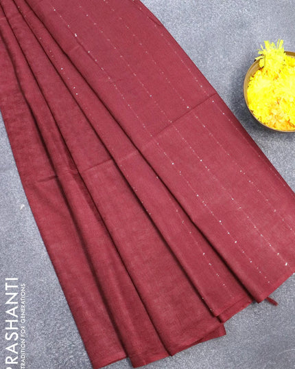 Bamboo silk saree maroon with allover thread weaves in borderless style - {{ collection.title }} by Prashanti Sarees