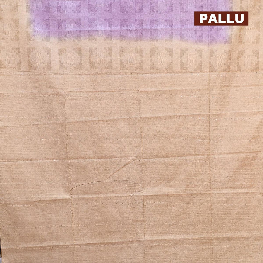 Bamboo silk saree mild purple and sandal with allover thread weaves in borderless style - {{ collection.title }} by Prashanti Sarees