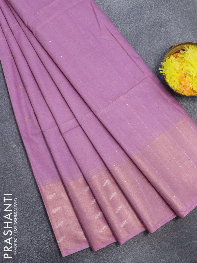 Bamboo silk saree mild purple with copper zari woven buttas and copper zari woven border - {{ collection.title }} by Prashanti Sarees