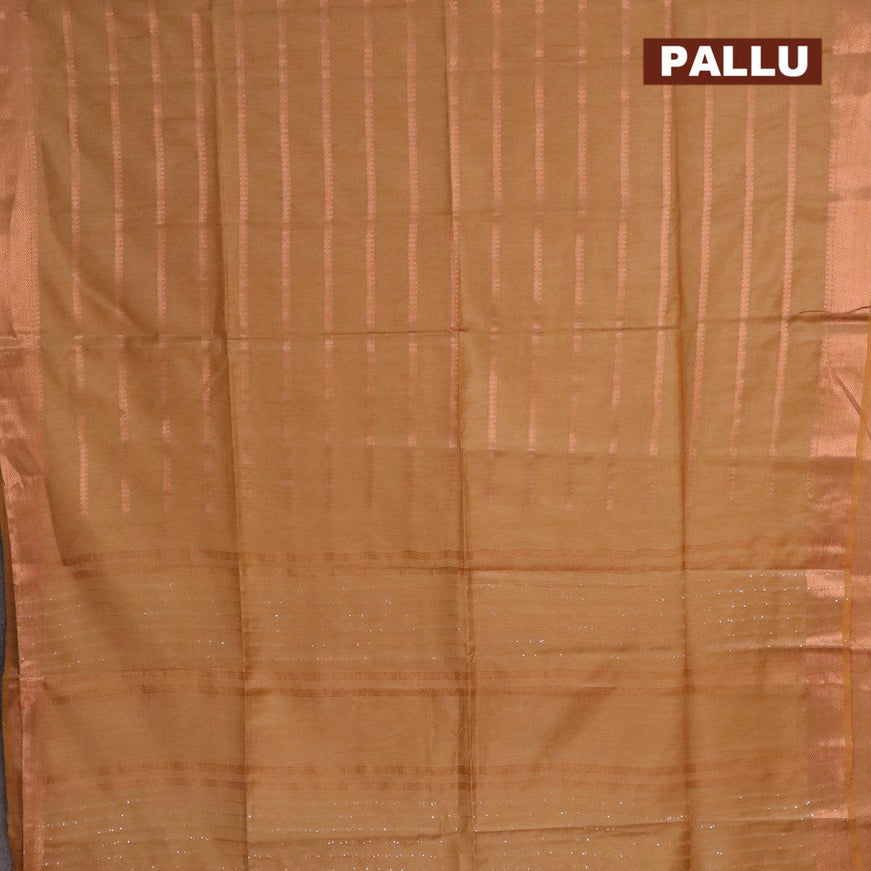 Bamboo silk saree mustard yellow with allover copper zari weaves and copper zari woven border - {{ collection.title }} by Prashanti Sarees