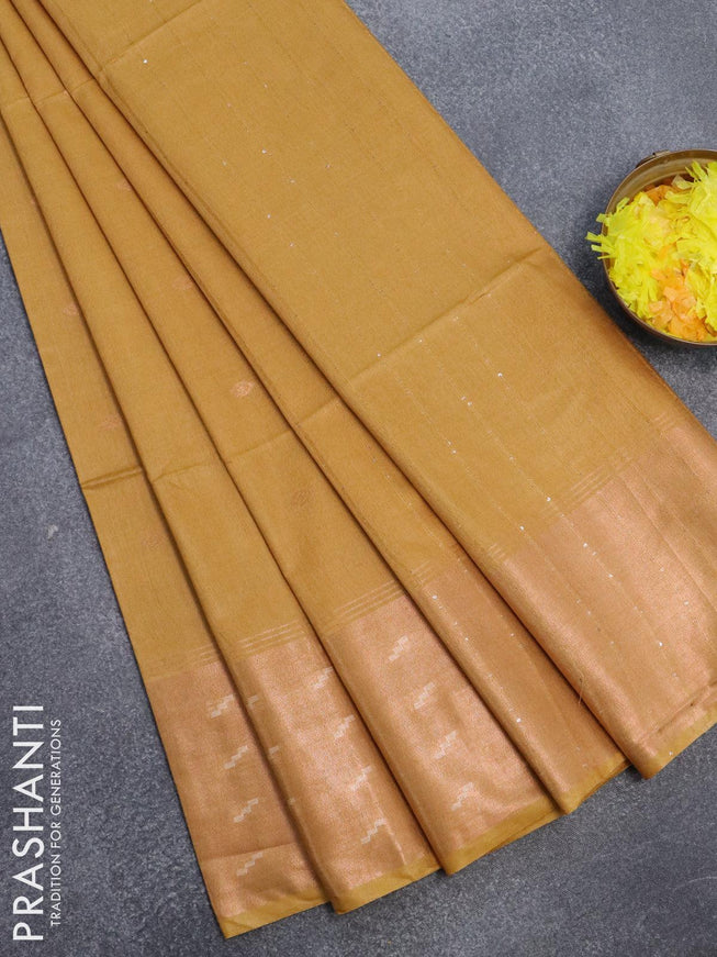 Bamboo silk saree mustard yellow with copper zari woven buttas and copper zari woven border - {{ collection.title }} by Prashanti Sarees