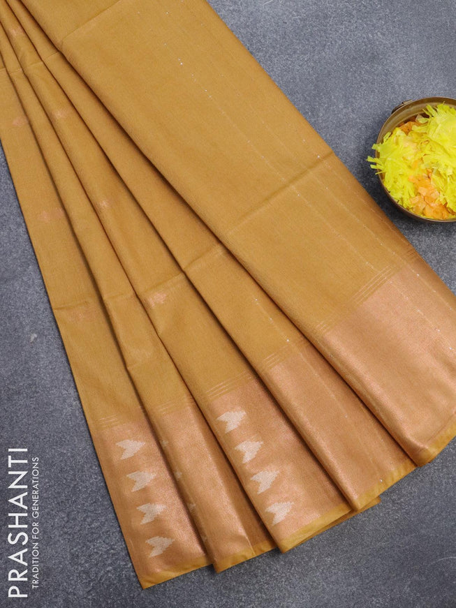 Bamboo silk saree mustard yellow with copper zari woven buttas and zari woven border - {{ collection.title }} by Prashanti Sarees