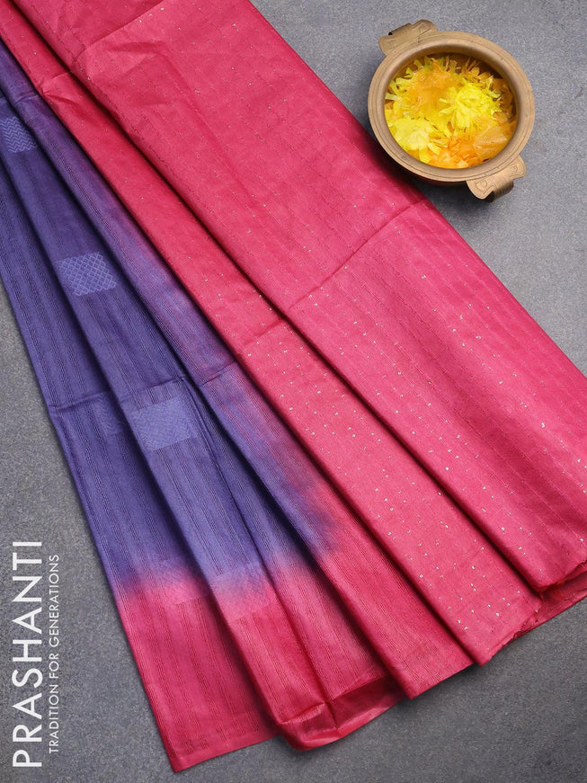 Bamboo silk saree navy blue and dark pink with allover thread weaves and sequin work pallu - {{ collection.title }} by Prashanti Sarees