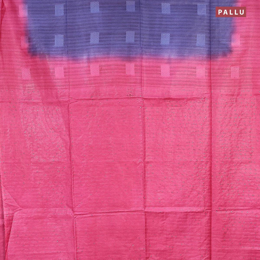 Bamboo silk saree navy blue and dark pink with allover thread weaves and sequin work pallu - {{ collection.title }} by Prashanti Sarees