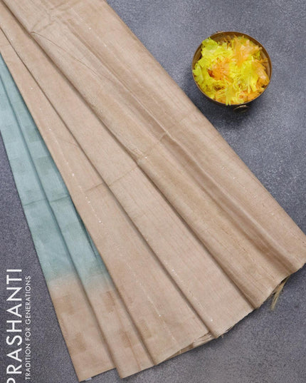 Bamboo silk saree pastel blue and sandal with allover thread weaves in borderless style - {{ collection.title }} by Prashanti Sarees