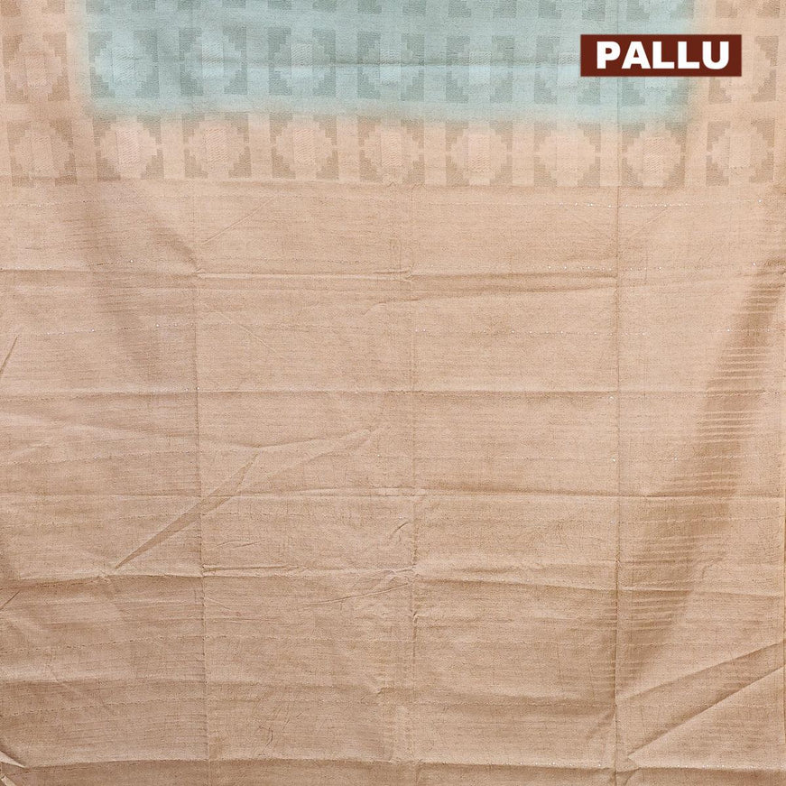 Bamboo silk saree pastel blue and sandal with allover thread weaves in borderless style - {{ collection.title }} by Prashanti Sarees
