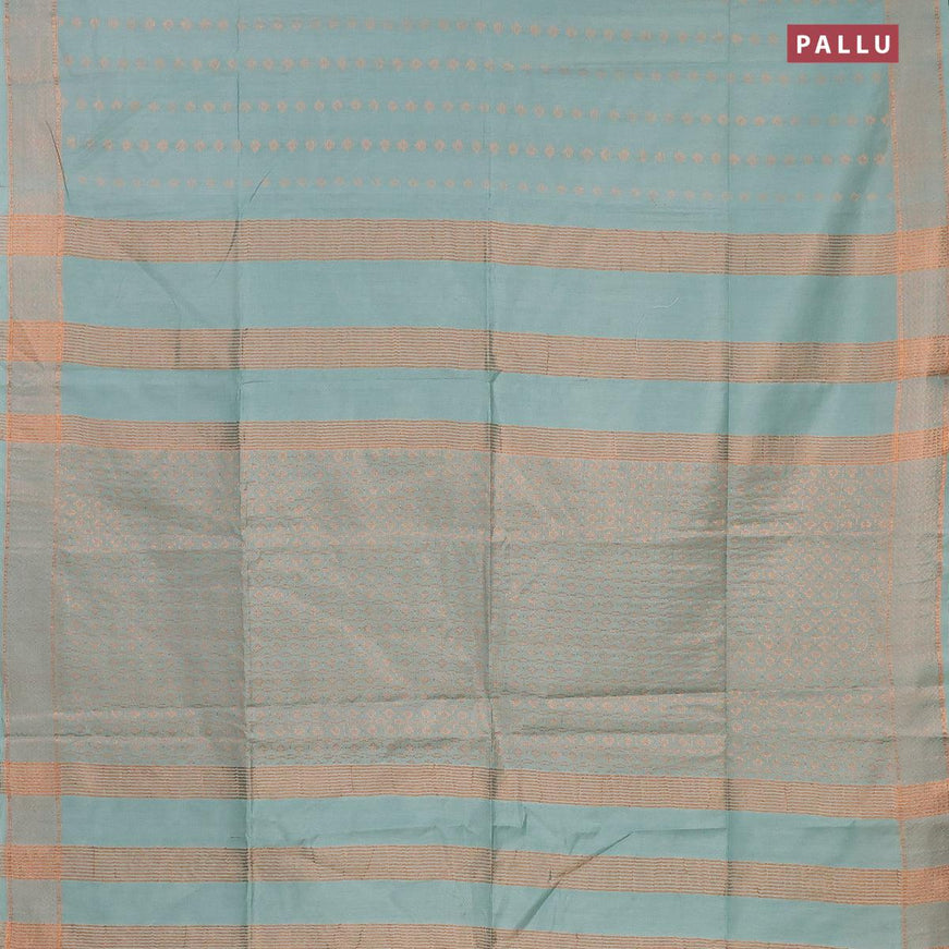 Bamboo silk saree pastel blue with allover copper zari woven butta weaves and zari woven border - {{ collection.title }} by Prashanti Sarees