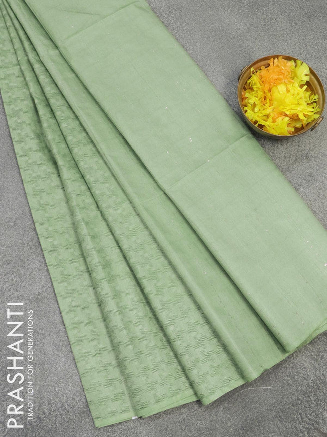 Bamboo silk saree pastel green shade with allover thread weaves in borderless style - {{ collection.title }} by Prashanti Sarees