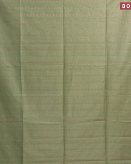 Bamboo silk saree pastel green with allover copper zari woven butta weaves and zari woven border - {{ collection.title }} by Prashanti Sarees