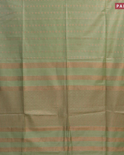 Bamboo silk saree pastel green with allover copper zari woven butta weaves and zari woven border - {{ collection.title }} by Prashanti Sarees