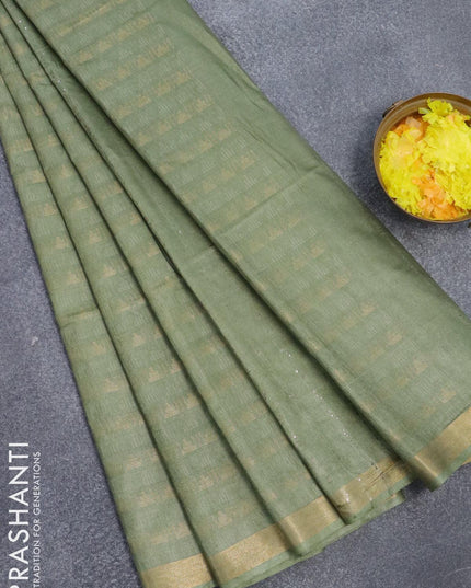 Bamboo silk saree pastel green with allover zari weaves and zari woven border - {{ collection.title }} by Prashanti Sarees