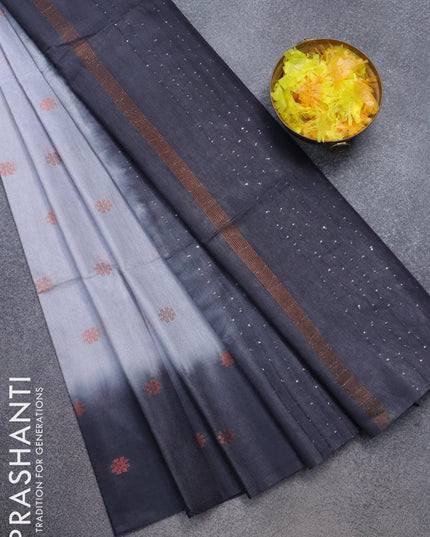 Bamboo silk saree pastel grey and black with copper zari woven floral buttas and sequin work pallu - {{ collection.title }} by Prashanti Sarees