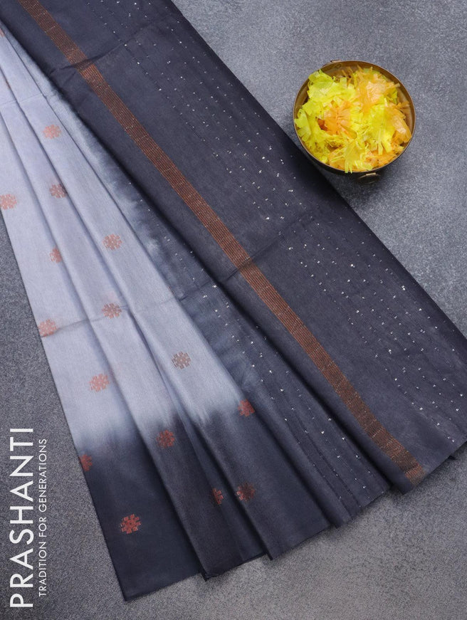 Bamboo silk saree pastel grey and black with copper zari woven floral buttas and sequin work pallu - {{ collection.title }} by Prashanti Sarees