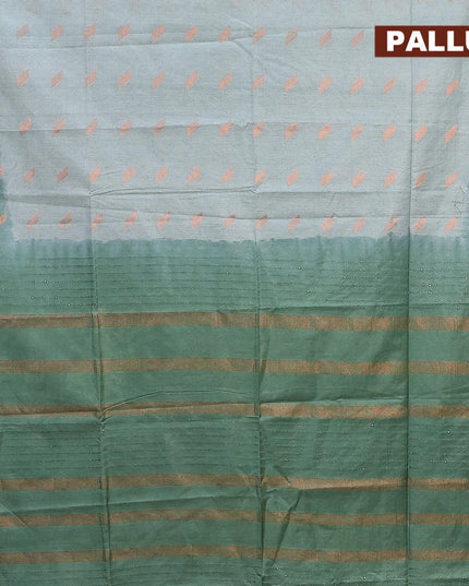 Bamboo silk saree pastel grey and green shade with copper zari woven buttas and sequin work pallu - {{ collection.title }} by Prashanti Sarees