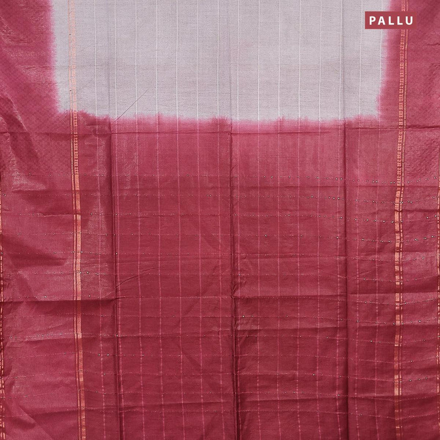 Bamboo silk saree pastel grey and maroon with allover thread weaves and sequin work pallu - {{ collection.title }} by Prashanti Sarees