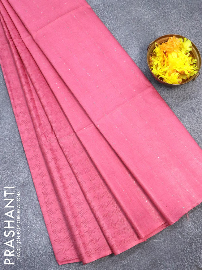 Bamboo silk saree pink shade with allover thread weaves in borderless style - {{ collection.title }} by Prashanti Sarees