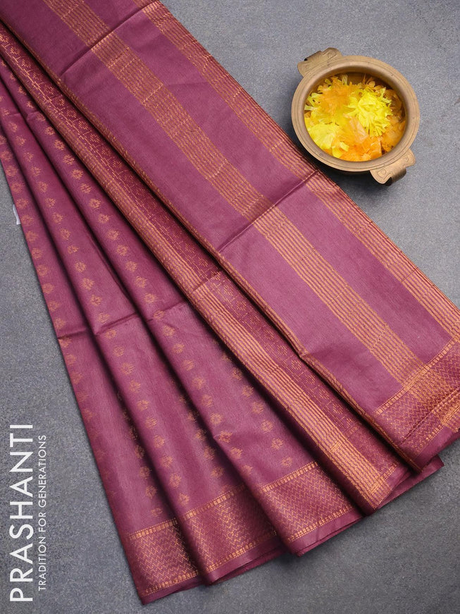 Bamboo silk saree purple shade with allover copper zari woven butta weaves and zari woven border - {{ collection.title }} by Prashanti Sarees