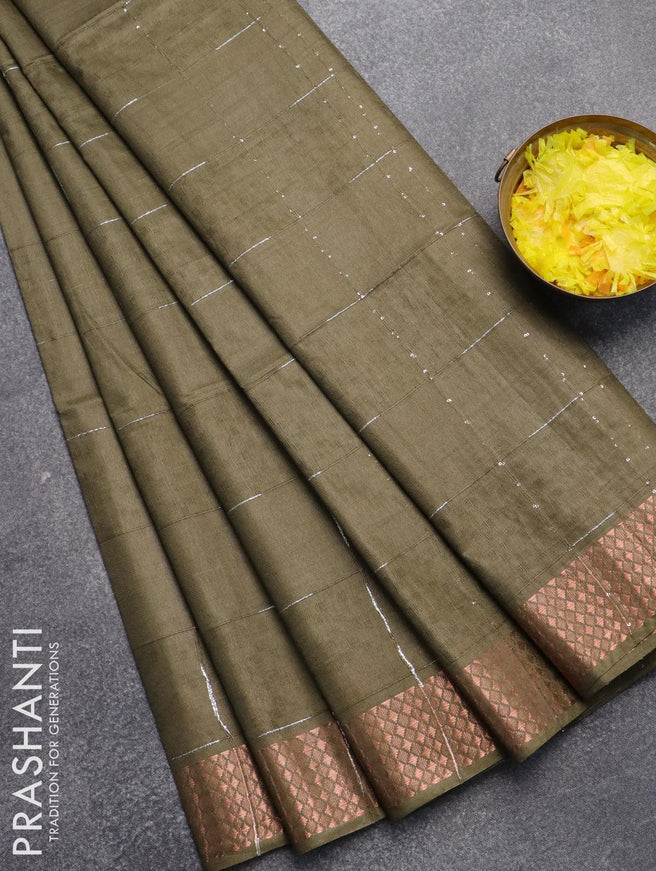 Bamboo silk saree sap green with allover thread weaves and sequin work pallu - {{ collection.title }} by Prashanti Sarees