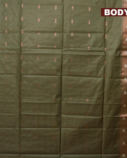 Bamboo silk saree sap green with copper zari woven buttas and zari woven border - {{ collection.title }} by Prashanti Sarees