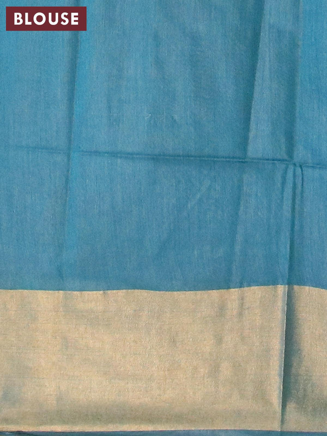 Bamboo silk saree teal blue with zari woven geometric buttas and zari woven border - {{ collection.title }} by Prashanti Sarees