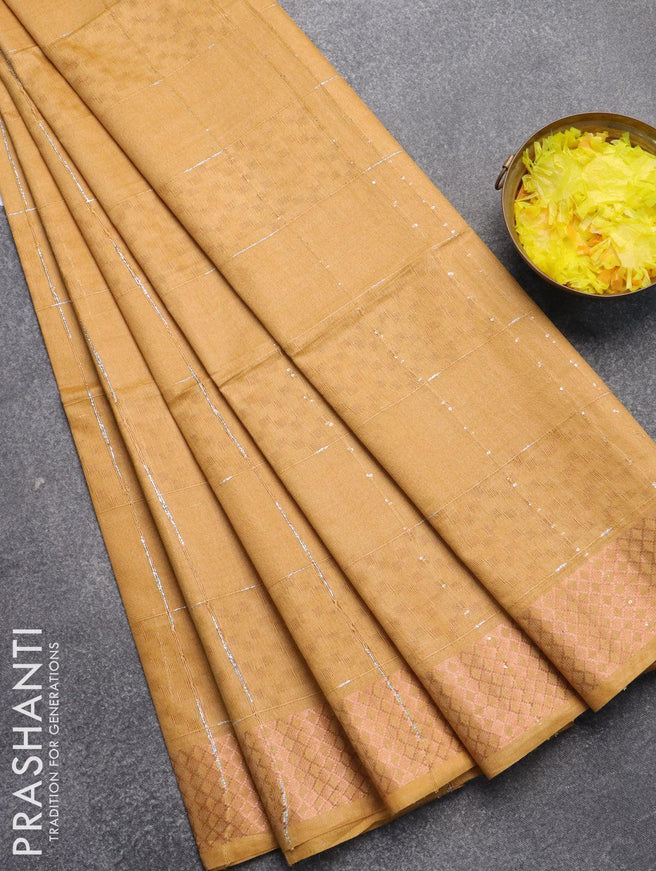 Bamboo silk saree yellow shade with allover thread weaves and sequin work pallu - {{ collection.title }} by Prashanti Sarees
