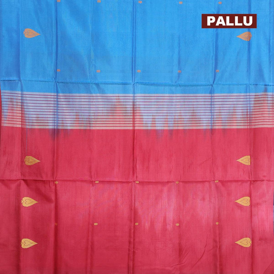 Banana pith saree blue and maroon with thread woven buttas in borderless style with blouse - {{ collection.title }} by Prashanti Sarees