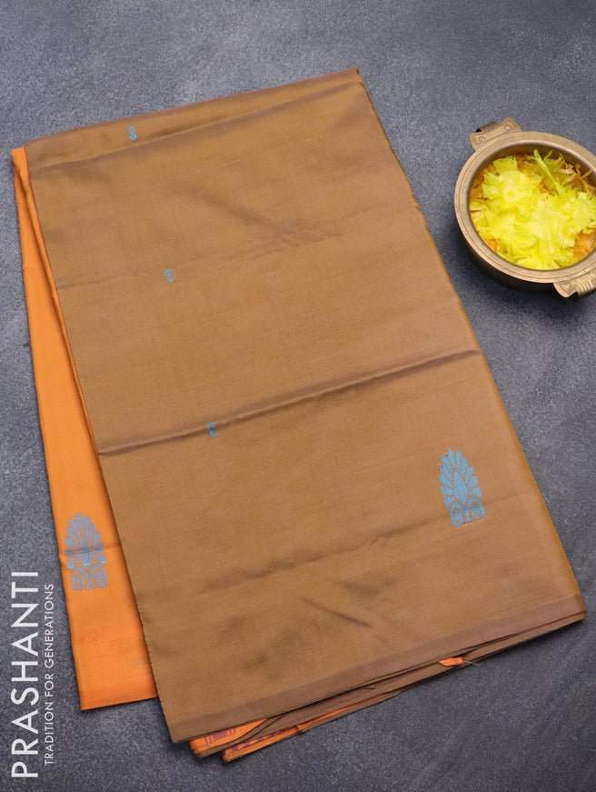 Banana pith saree brown and orange with thread woven buttas in borderless style with blouse - {{ collection.title }} by Prashanti Sarees