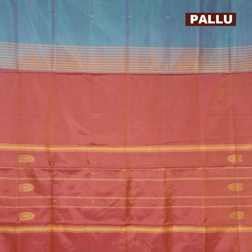 Banana pith saree dual shade of blue and dual shade of pinkish orange with thread woven buttas in borderless style with blouse - {{ collection.title }} by Prashanti Sarees