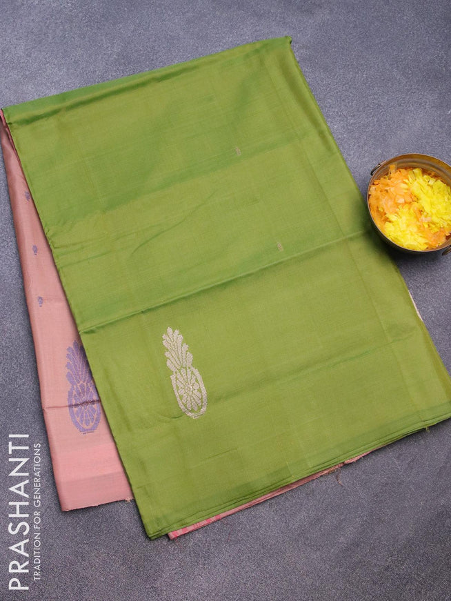 Banana pith saree green and pastel brown with thread woven buttas in borderless style with blouse - {{ collection.title }} by Prashanti Sarees
