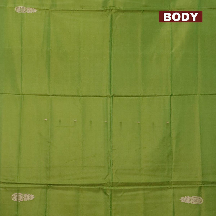 Banana pith saree green and pastel brown with thread woven buttas in borderless style with blouse - {{ collection.title }} by Prashanti Sarees