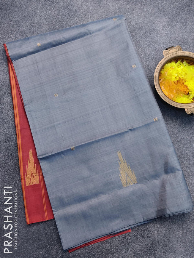 Banana pith saree grey and maroon with thread woven buttas in borderless style with blouse - {{ collection.title }} by Prashanti Sarees
