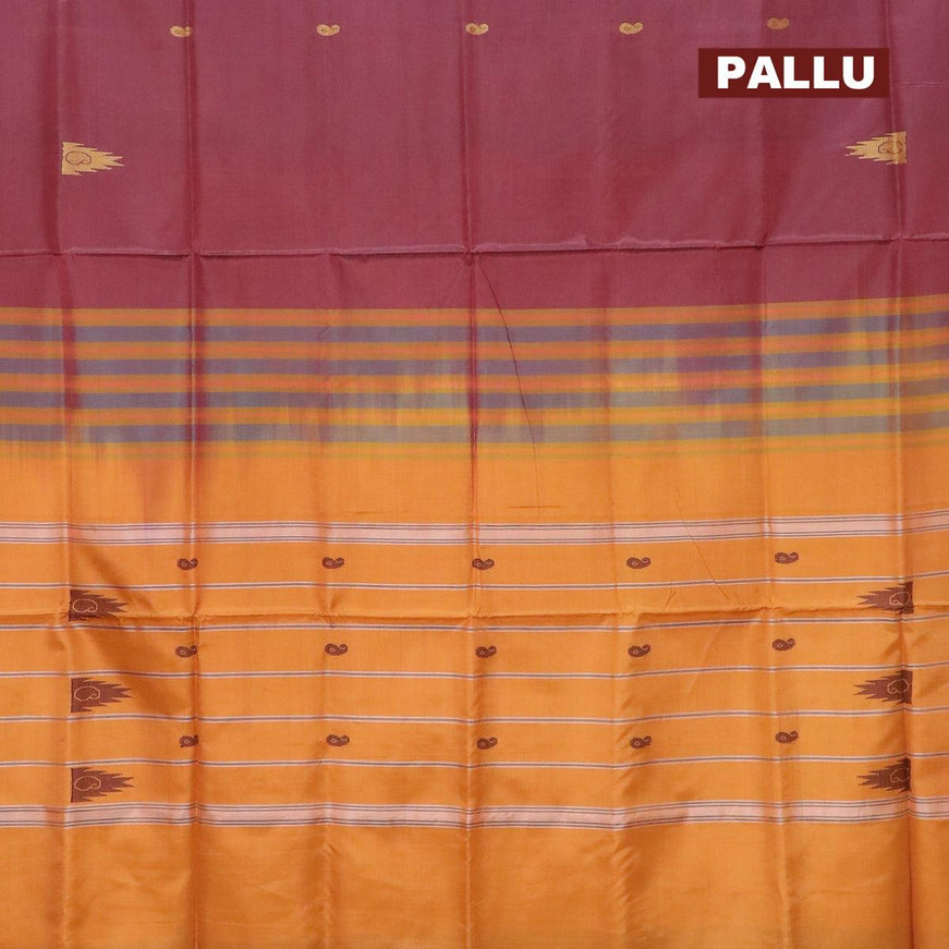 Banana pith saree maroon and mustard yellow with thread woven buttas in borderless style with blouse - {{ collection.title }} by Prashanti Sarees