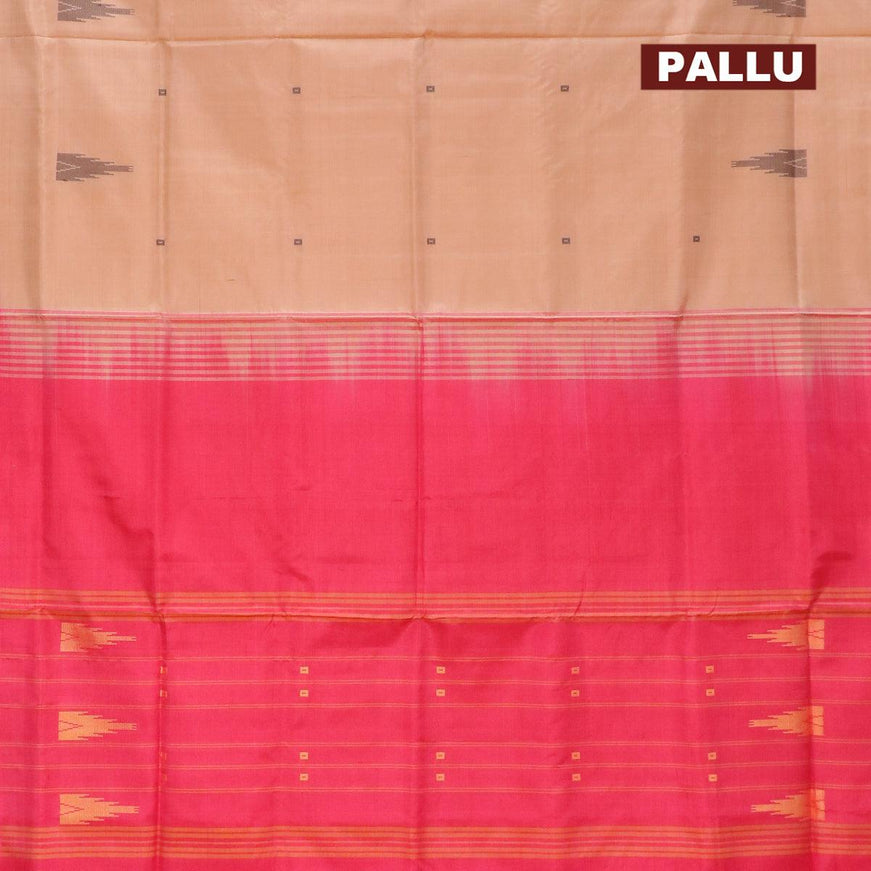 Banana pith saree sandal and pink with thread woven buttas in borderless style with blouse - {{ collection.title }} by Prashanti Sarees